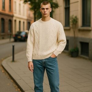 Aran Crafts Cream Wool Sweater Unisex Cable Knit Fisherman Ireland Chunky| M VTG